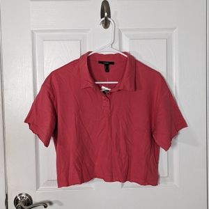 NWT Hot Pink Cropped Raw Hem Short Sleeve Polo Tee from Forever 21 Size M